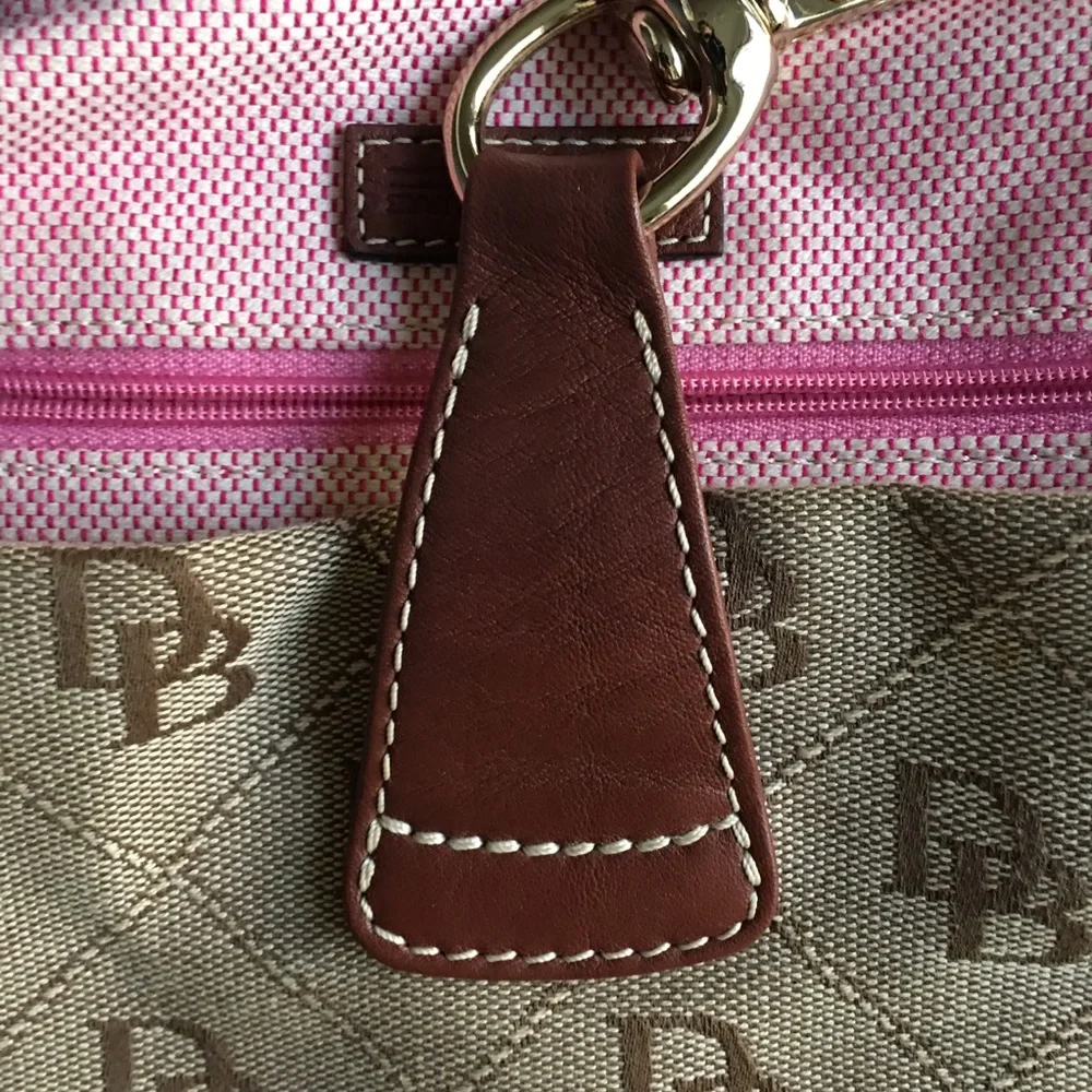 Dooney & Bourke Shoulder Hobo Handbag Purse Monogram Silver Lock Fabric Leather